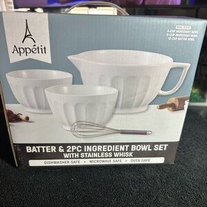 White Batter and Ingredient Bowl Set with Whisk